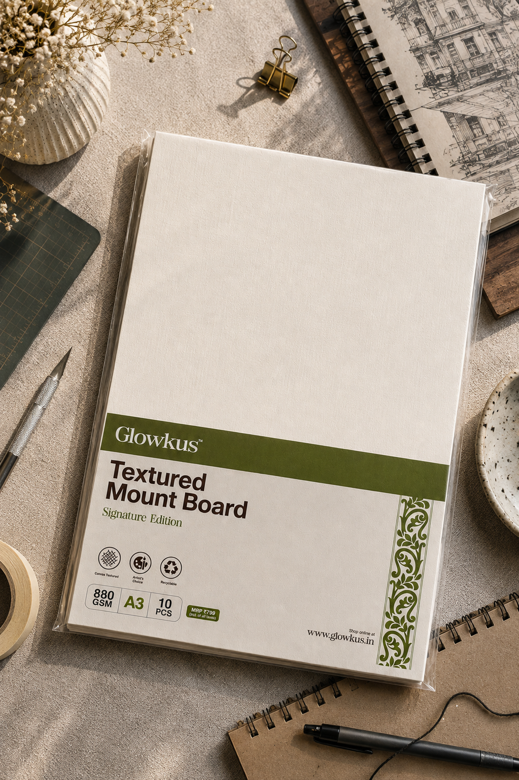 Canvas Textured Mount Board 880 GSM – Pack of 10 Sheets | Signature Edition