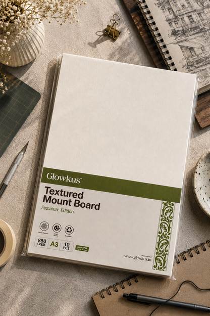 Canvas Textured Mount Board 880 GSM – Pack of 10 Sheets | Signature Edition