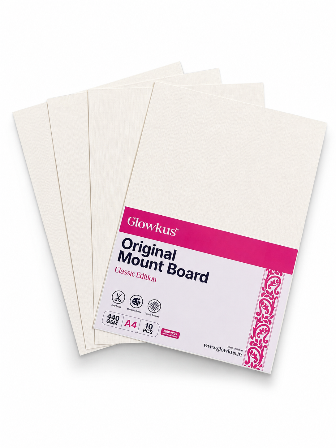 Canvas Textured Mount Board 440 GSM – Pack of 10 Sheets | Classic Edition